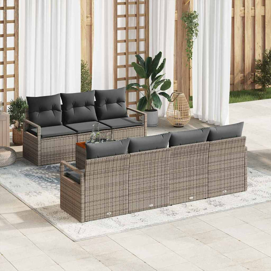 Tuinbankenset met kussen 8 pcs Grijs poly rattan