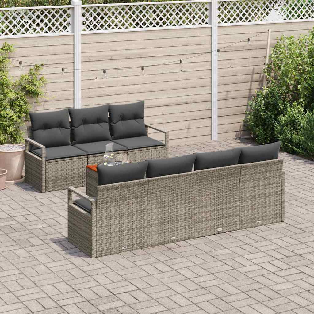 Tuinbankenset met kussen 8 pcs Grijs poly rattan