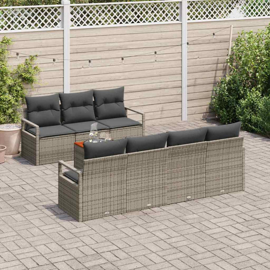 Tuinbankenset met kussen 8 pcs Grijs poly rattan