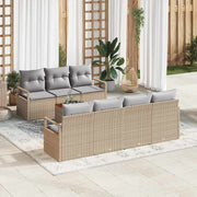 Tuinbankenset poly rattan beige 7 zitplaatsen