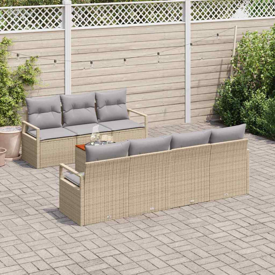 Tuinbankenset met kussen 8 pcs Beige poly rattan
