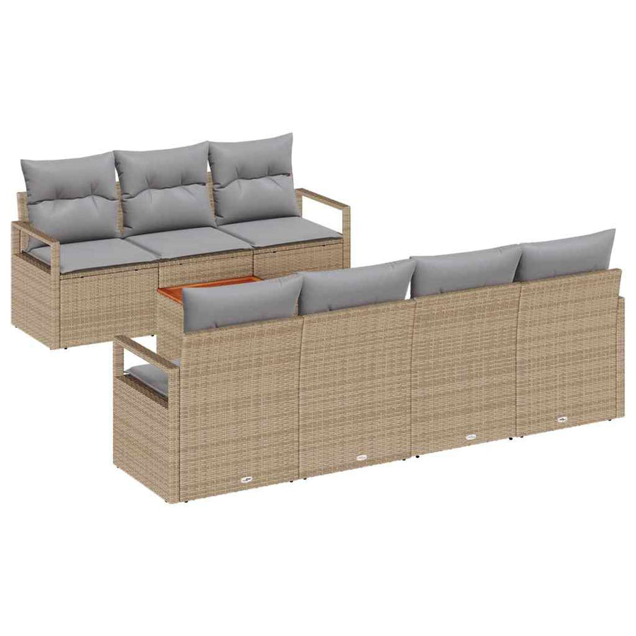 Tuinbankenset met kussen 8 pcs Beige poly rattan