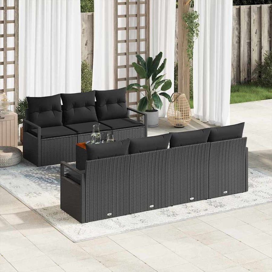 Tuinbankenset met kussen 8 pcs Zwart poly rattan