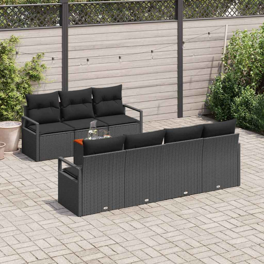 Tuinbankenset met kussen 8 pcs Zwart poly rattan