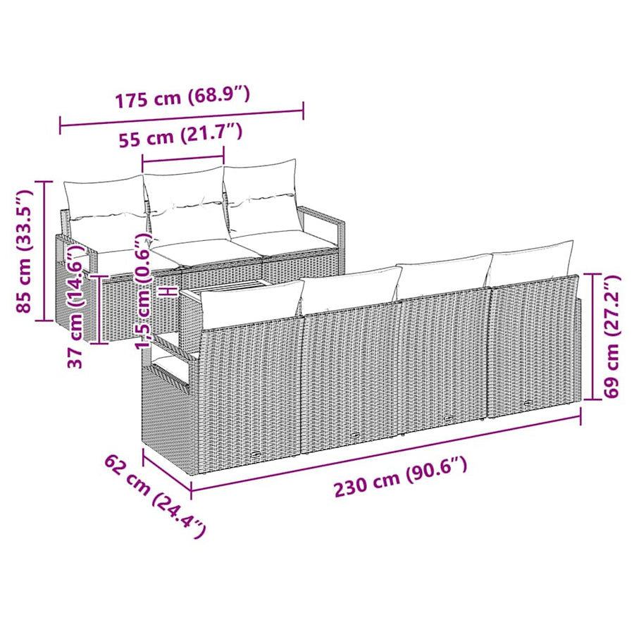 Tuinbankenset met kussen 8 pcs Zwart poly rattan