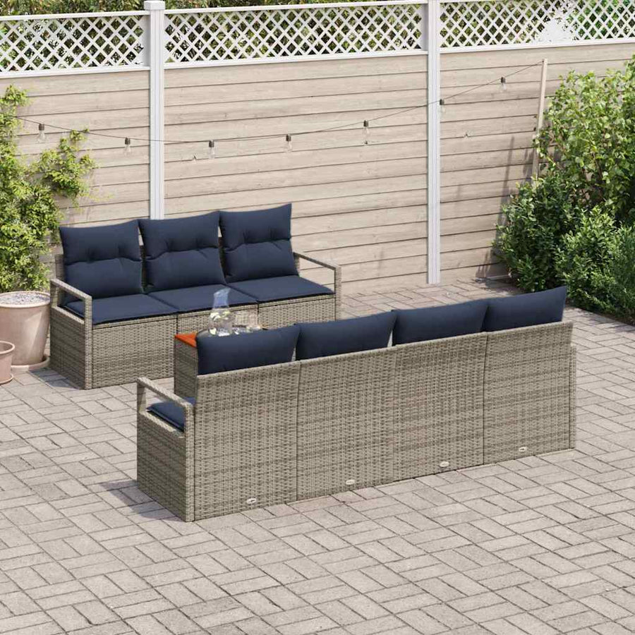 Tuinbankenset met kussen 8 pcs Grijs poly rattan