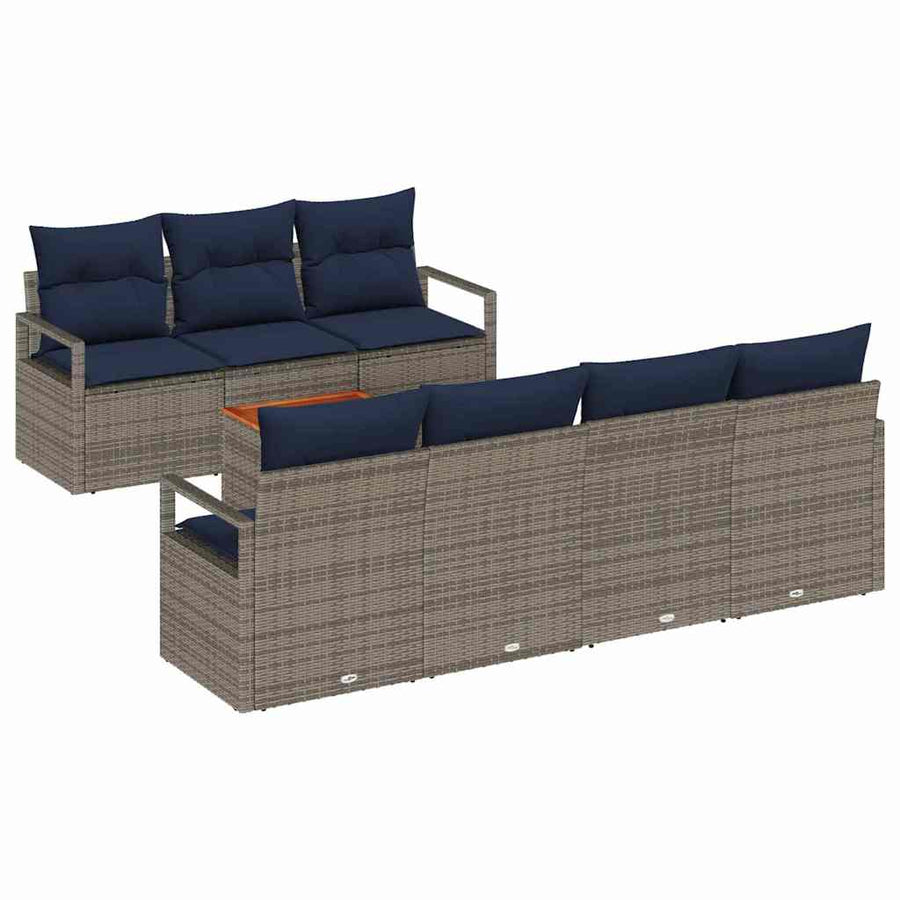 Tuinbankenset met kussen 8 pcs Grijs poly rattan