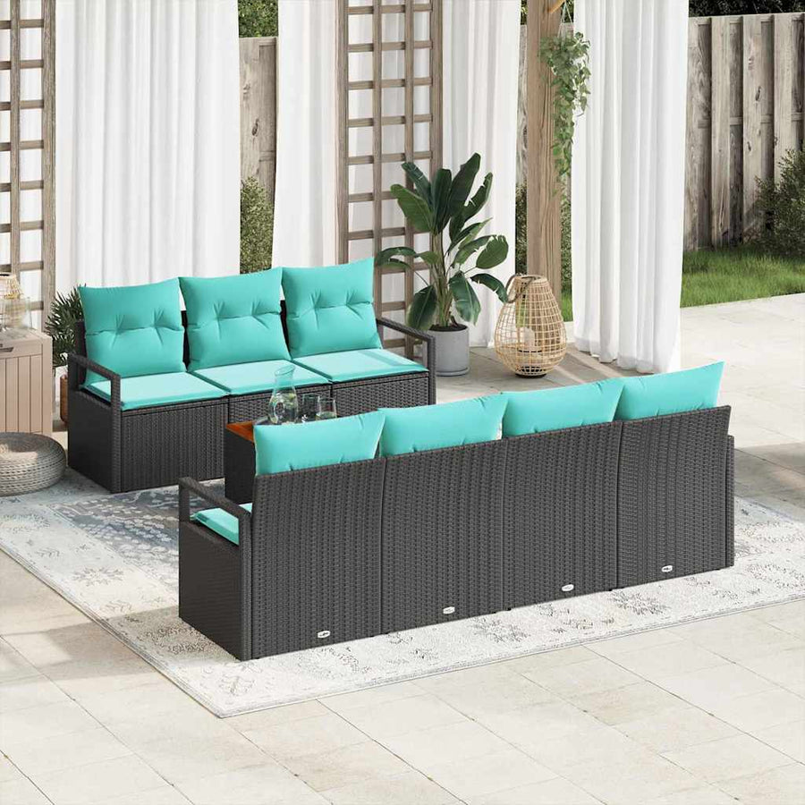Tuinbankenset met kussen 8 pcs Zwart poly rattan