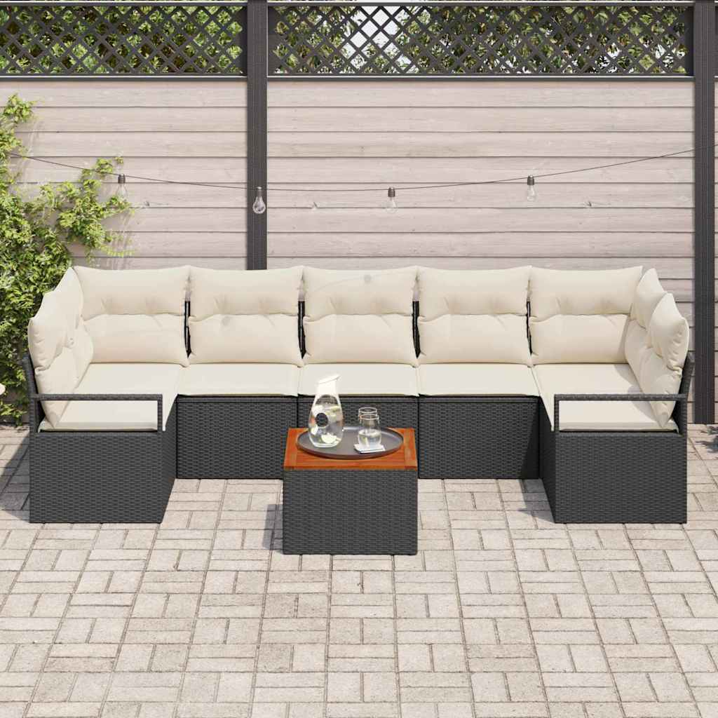 Tuinbankenset met kussen 8 pcs Zwart poly rattan