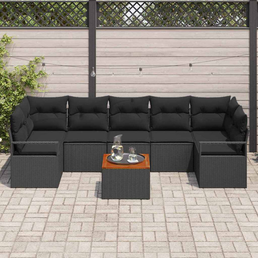 Tuinbankenset met kussen 8 pcs Zwart poly rattan