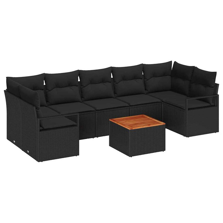 Tuinbankenset met kussen 8 pcs Zwart poly rattan
