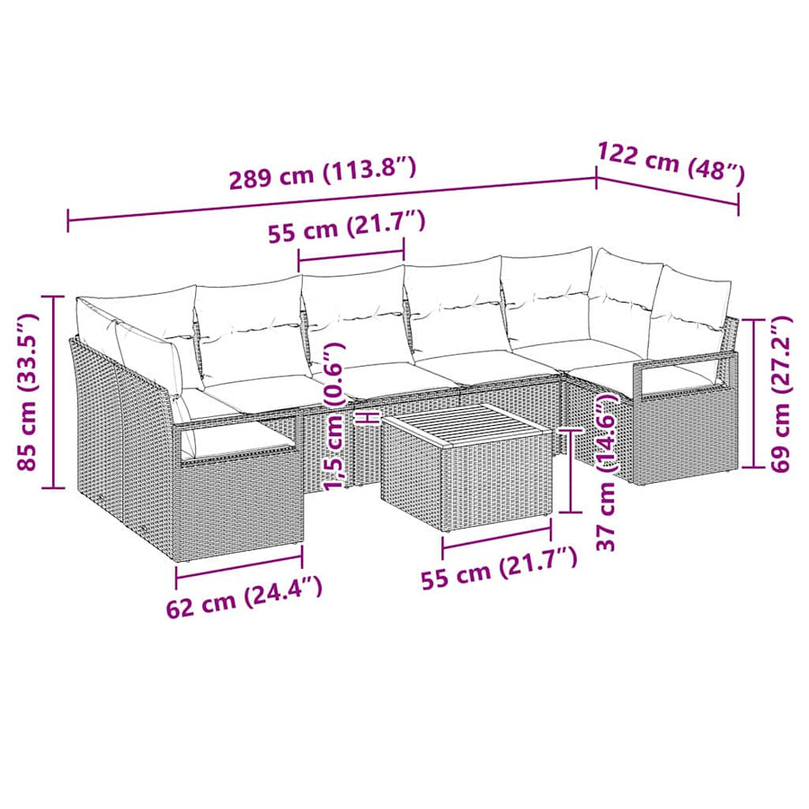 Tuinbankenset met kussen 8 pcs Zwart poly rattan