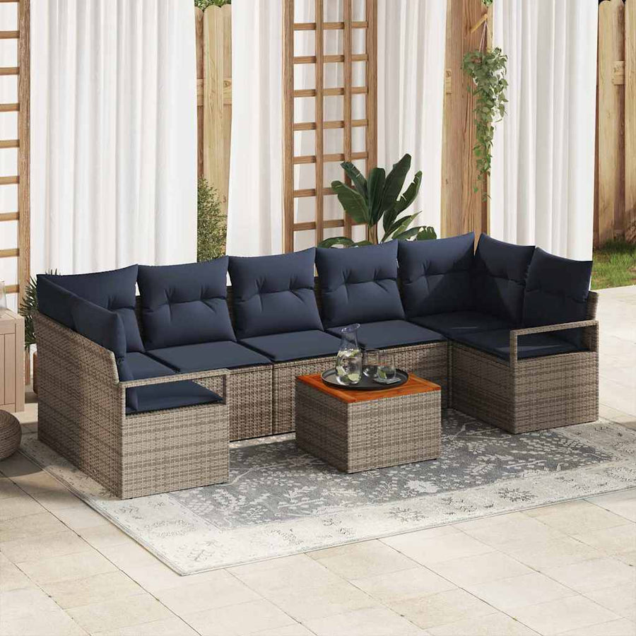 Tuinbankenset met kussen 8 pcs Grijs poly rattan