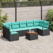 Tuinbankenset poly rattan 8-delig zwart acaciahout