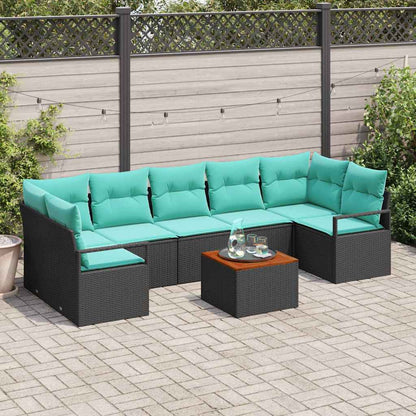 Tuinbankenset met kussen 8 pcs Zwart poly rattan