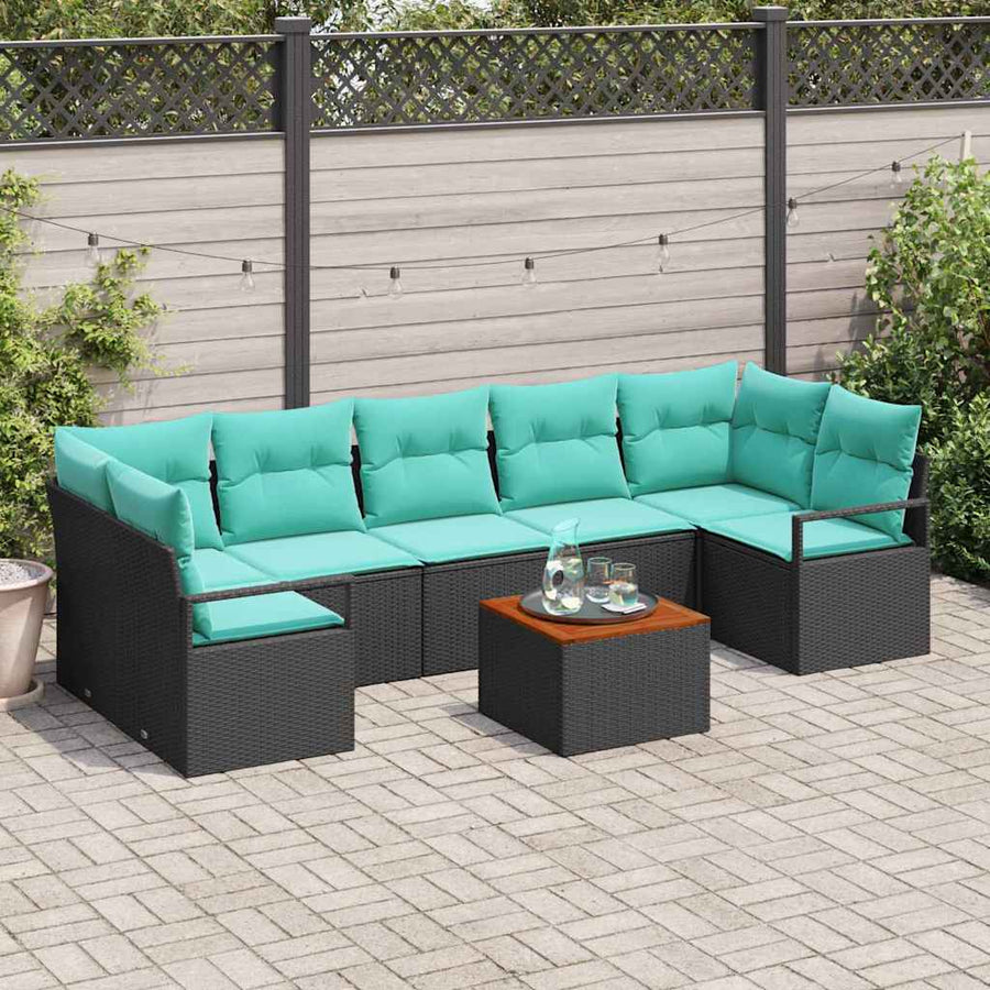 Tuinbankenset met kussen 8 pcs Zwart poly rattan