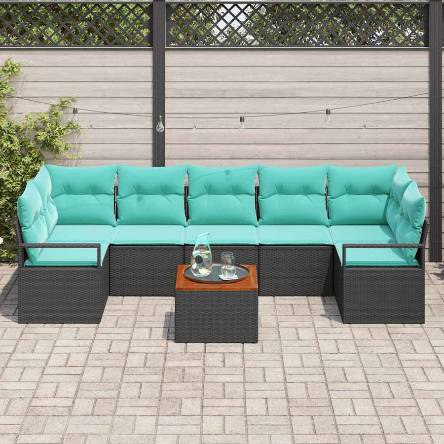 Tuinbankenset met kussen 8 pcs Zwart poly rattan