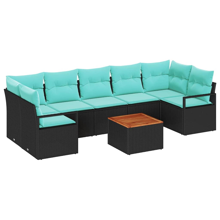 Tuinbankenset met kussen 8 pcs Zwart poly rattan