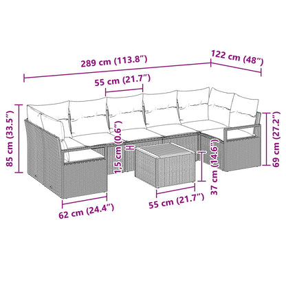 Tuinbankenset met kussen 8 pcs Zwart poly rattan