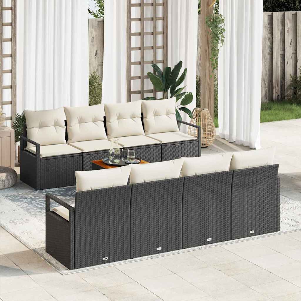 Tuinbankenset met kussen 9 pcs Zwart poly rattan