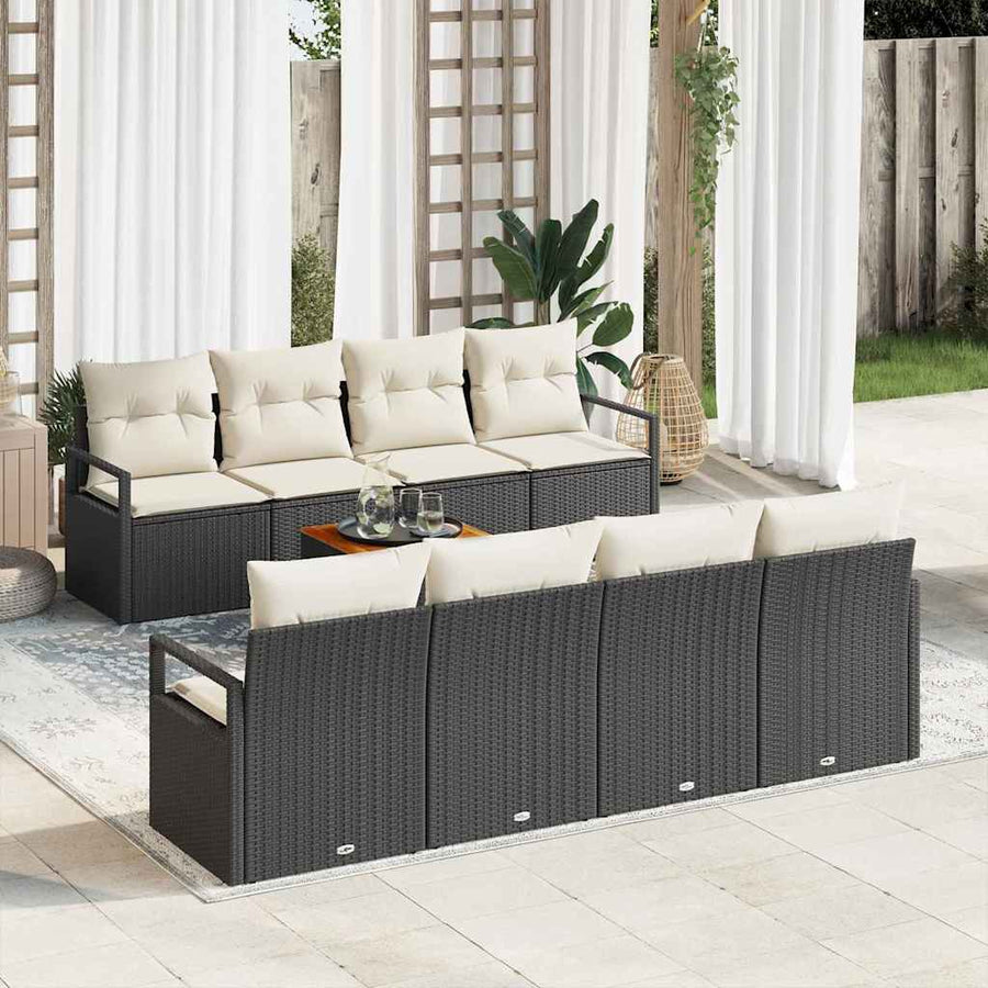 Tuinbankenset met kussen 9 pcs Zwart poly rattan