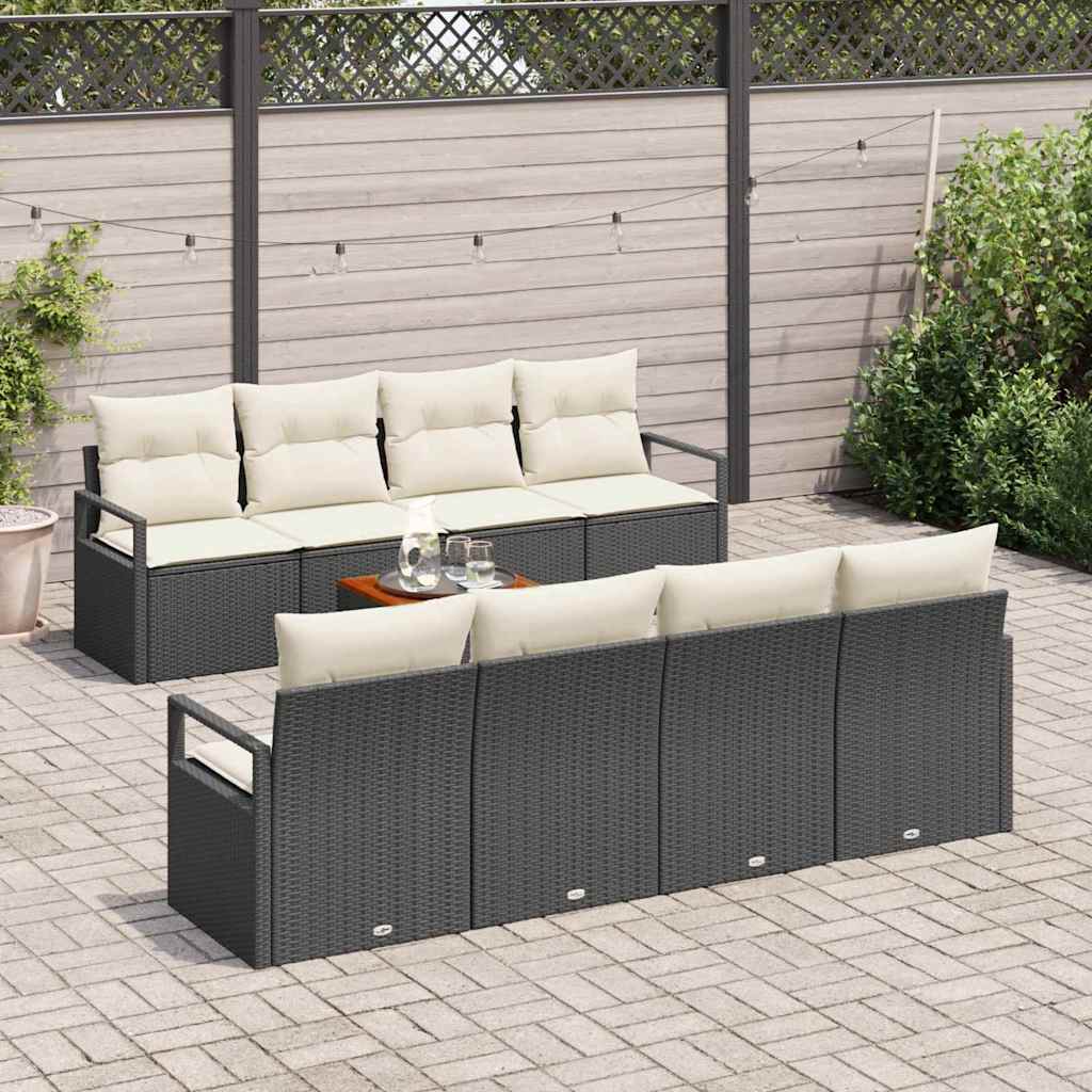 Tuinbankenset met kussen 9 pcs Zwart poly rattan