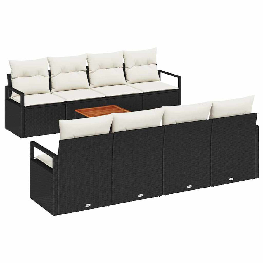 Tuinbankenset met kussen 9 pcs Zwart poly rattan