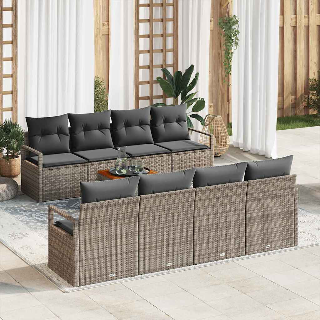 Tuinbankenset met kussen 9 pcs Grijs poly rattan
