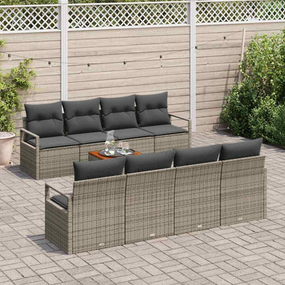 Tuinbankenset met kussen 9 pcs Grijs poly rattan