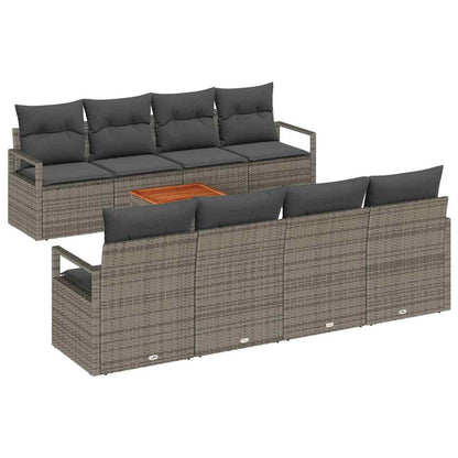 Tuinbankenset met kussen 9 pcs Grijs poly rattan