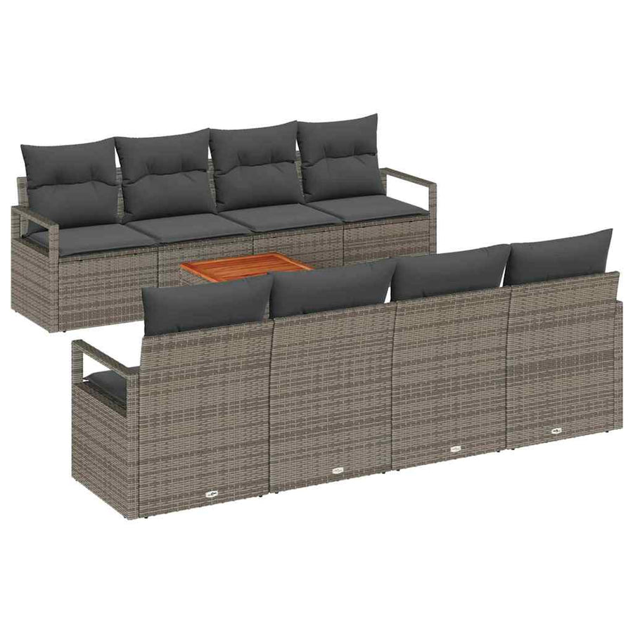 Tuinbankenset met kussen 9 pcs Grijs poly rattan