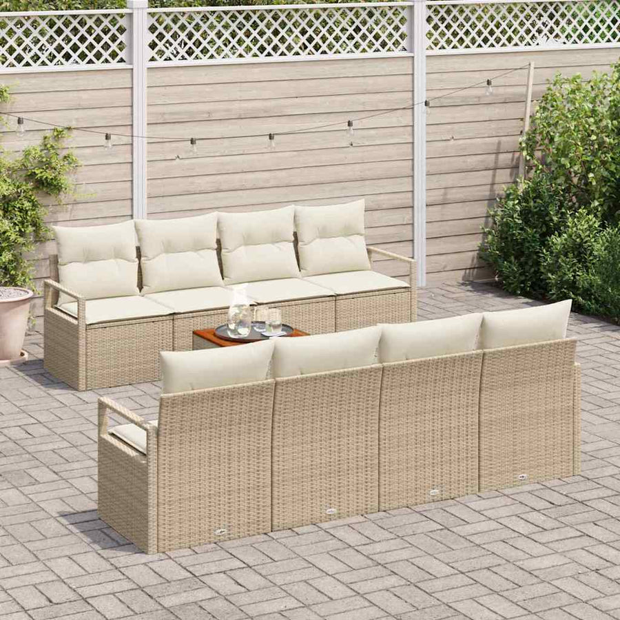 Tuinbankenset met kussen 9 pcs Beige poly rattan