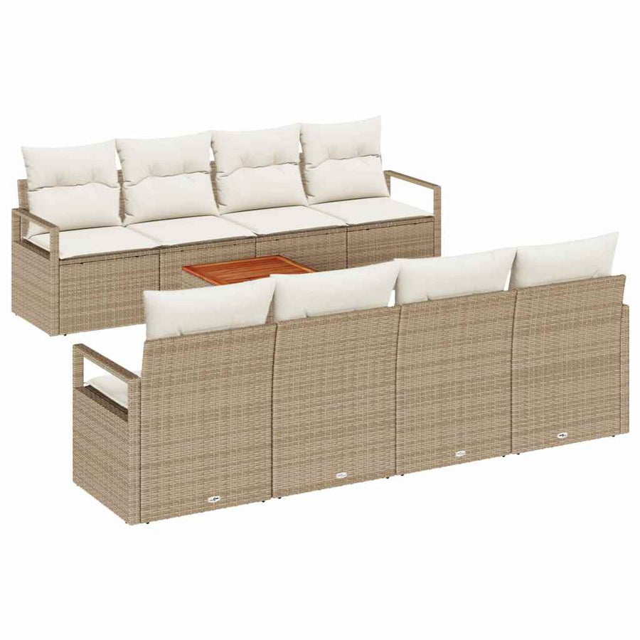 Tuinbankenset met kussen 9 pcs Beige poly rattan