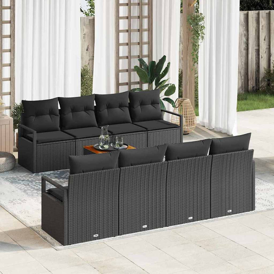 Tuinbankenset met kussen 9 pcs Zwart poly rattan
