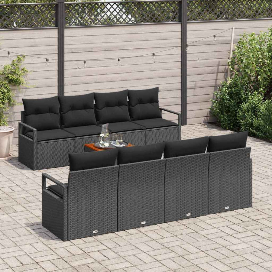 Tuinbankenset met kussen 9 pcs Zwart poly rattan