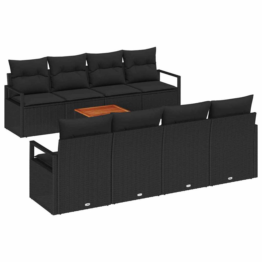 Tuinbankenset met kussen 9 pcs Zwart poly rattan
