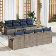 Tuinbankenset poly rattan grijs 9-delig