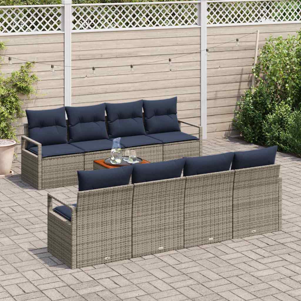 Tuinbankenset met kussen 9 pcs Grijs poly rattan