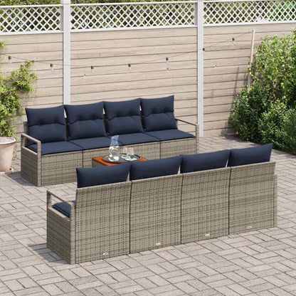 Tuinbankenset met kussen 9 pcs Grijs poly rattan