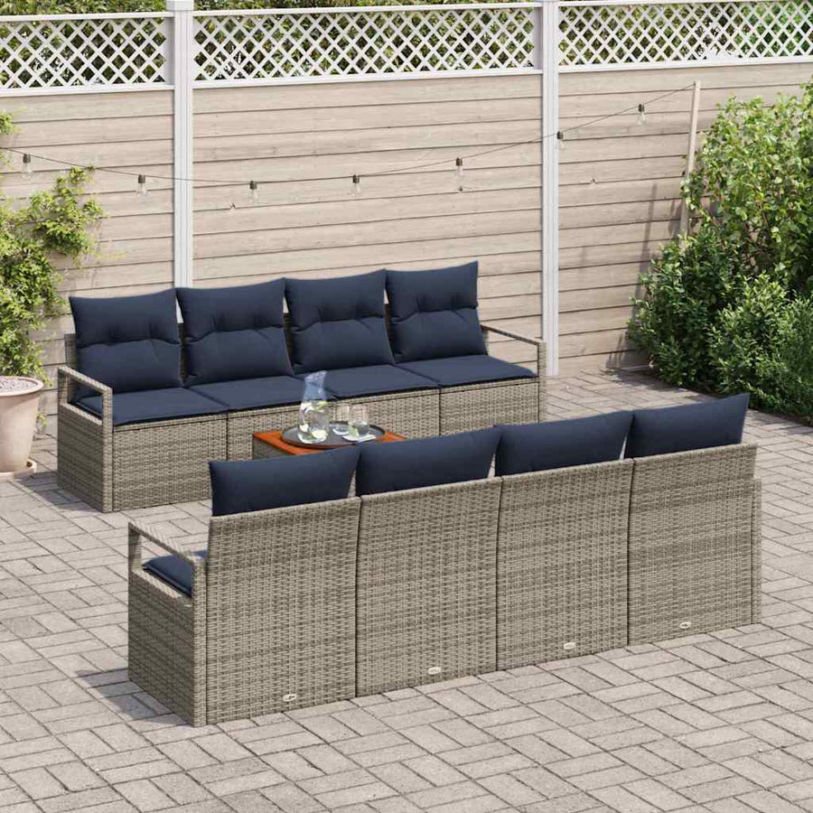 Tuinbankenset met kussen 9 pcs Grijs poly rattan