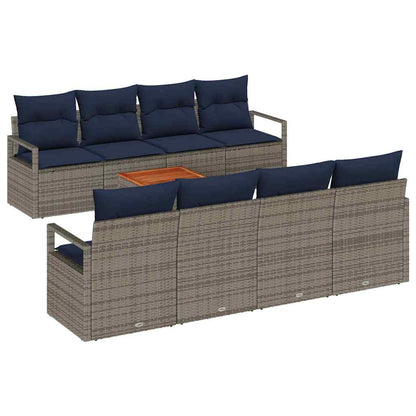 Tuinbankenset met kussen 9 pcs Grijs poly rattan