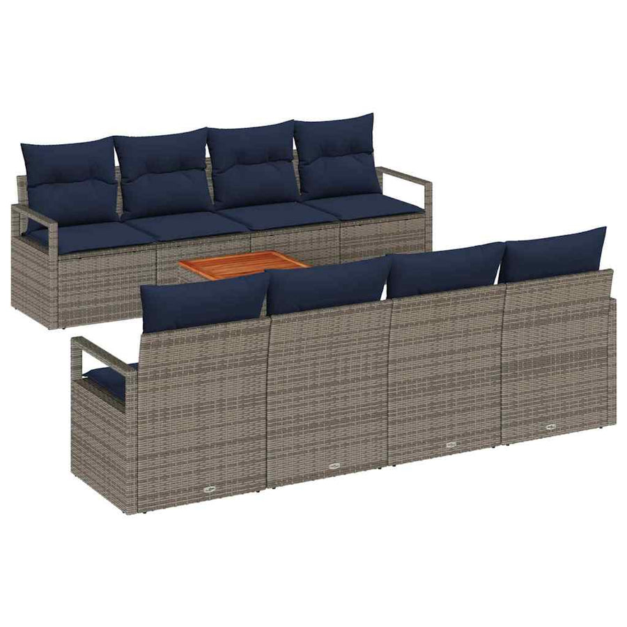 Tuinbankenset met kussen 9 pcs Grijs poly rattan