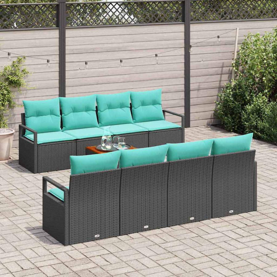 Tuinbankenset met kussen 9 pcs Zwart poly rattan