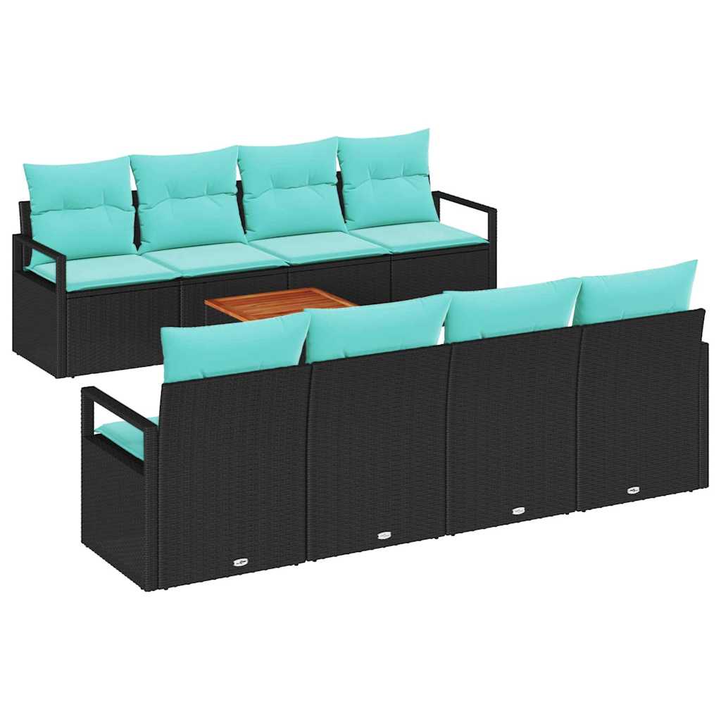 Tuinbankenset met kussen 9 pcs Zwart poly rattan