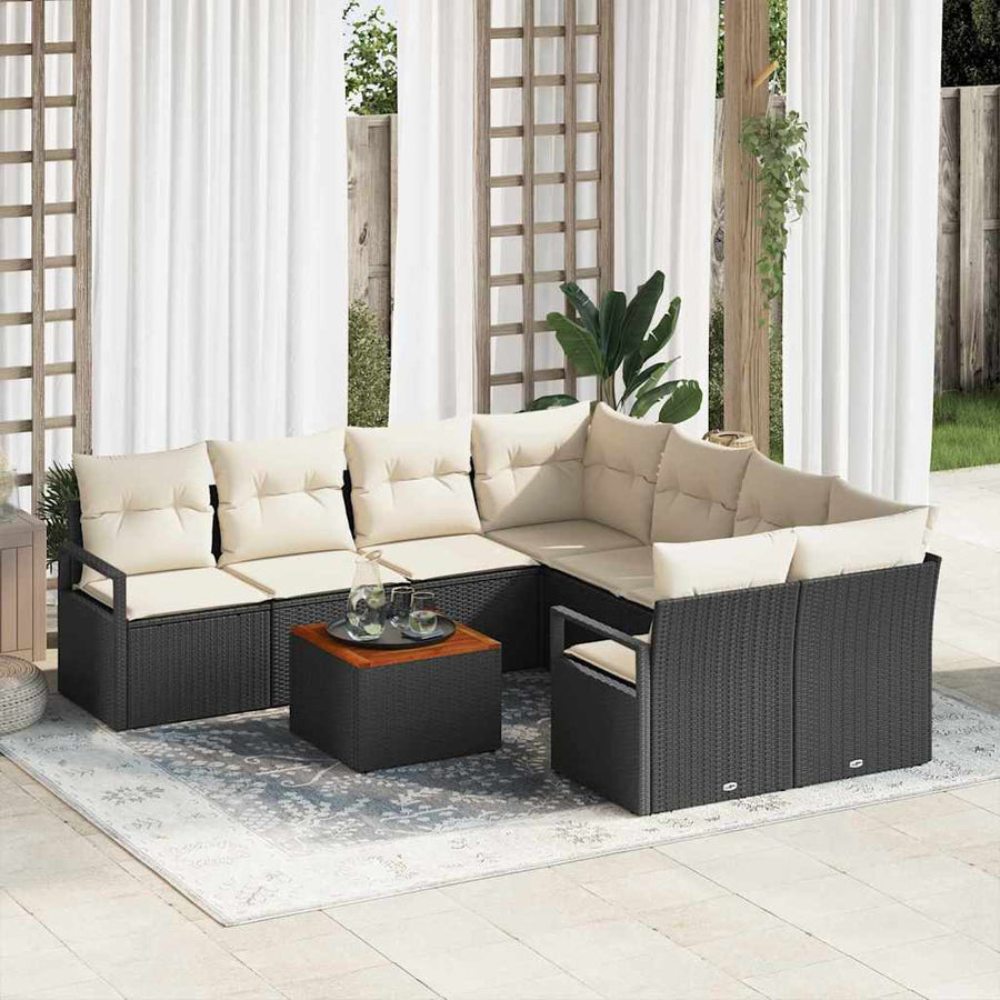 Tuinbankenset met kussen 9 pcs Zwart poly rattan