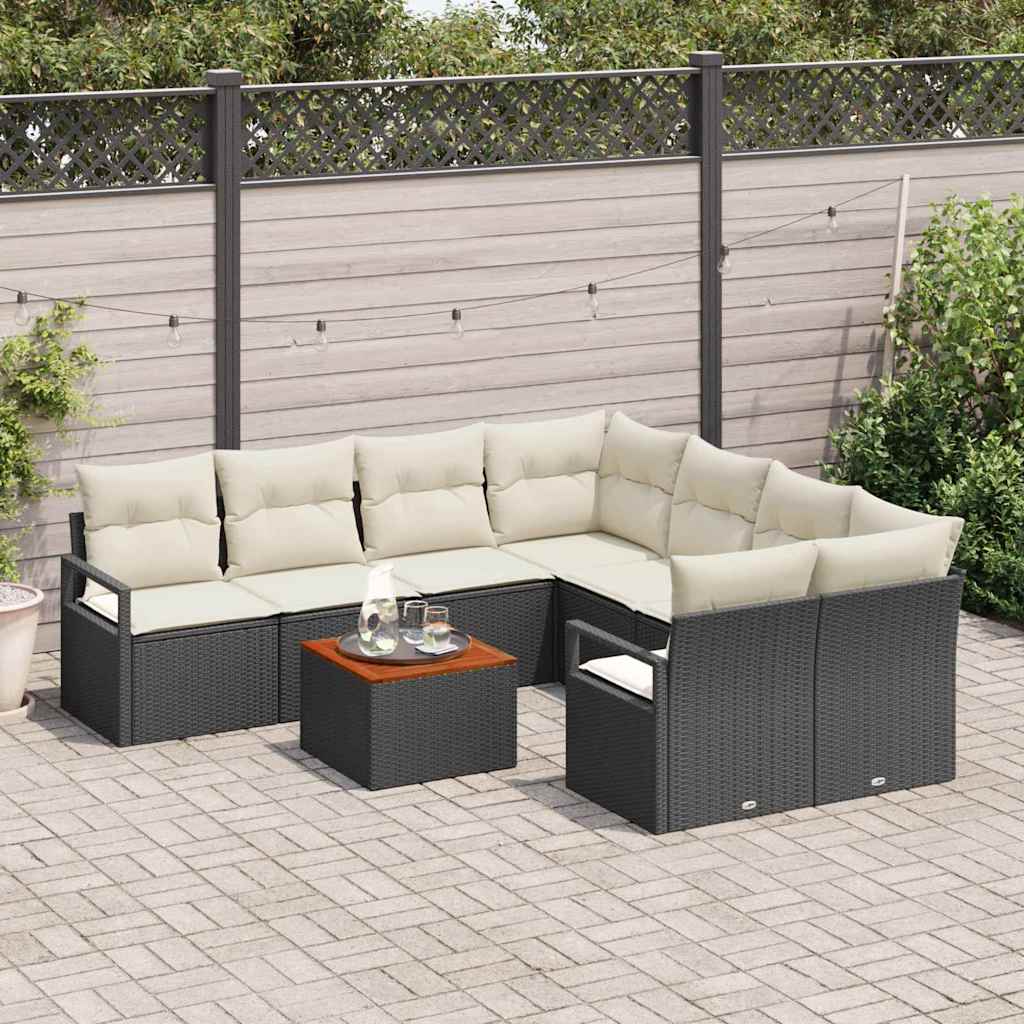 Tuinbankenset met kussen 9 pcs Zwart poly rattan