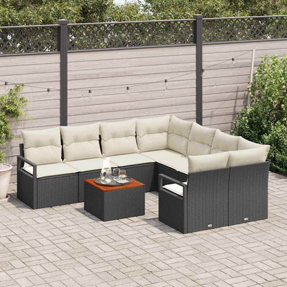Tuinbankenset met kussen 9 pcs Zwart poly rattan