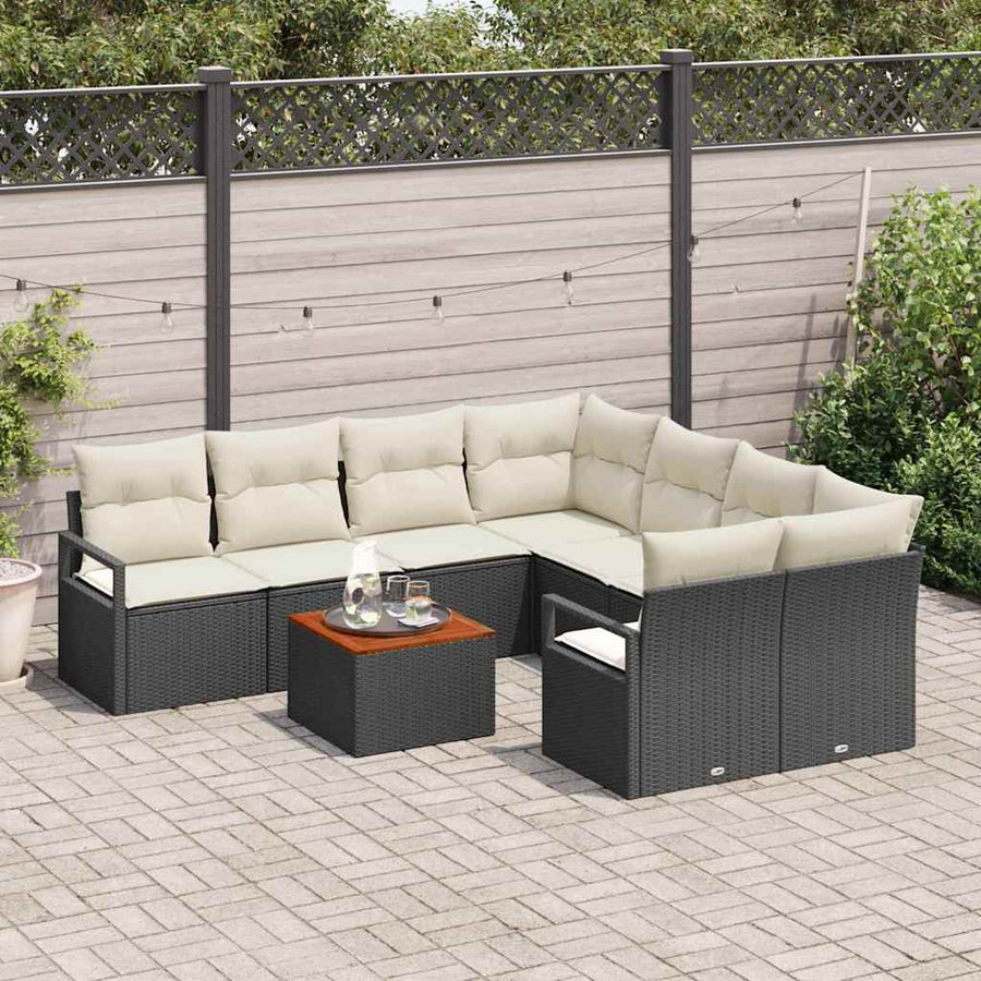 Tuinbankenset met kussen 9 pcs Zwart poly rattan