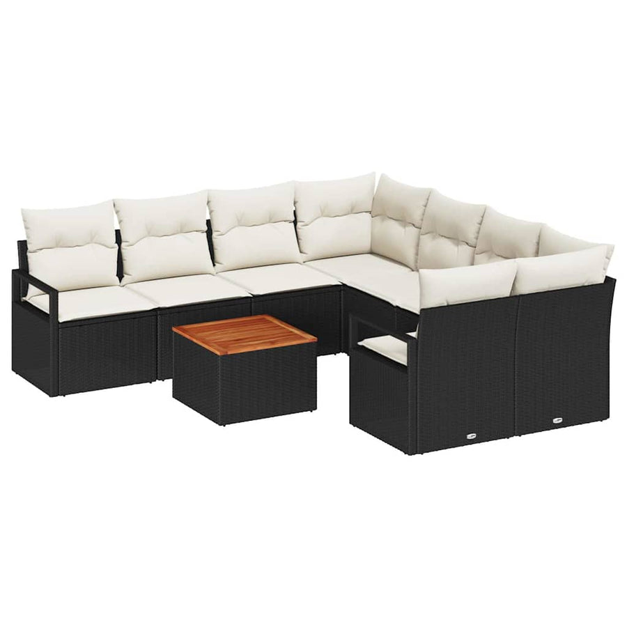 Tuinbankenset met kussen 9 pcs Zwart poly rattan