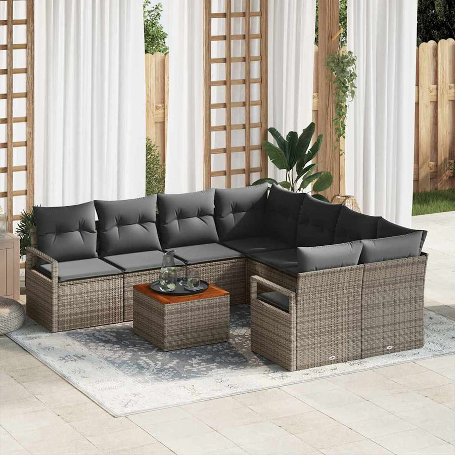 Tuinbankenset met kussen 9 pcs Grijs poly rattan